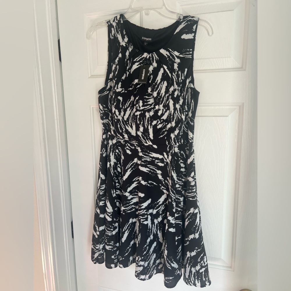 NWT Express Black and White Fit and Flare Dress